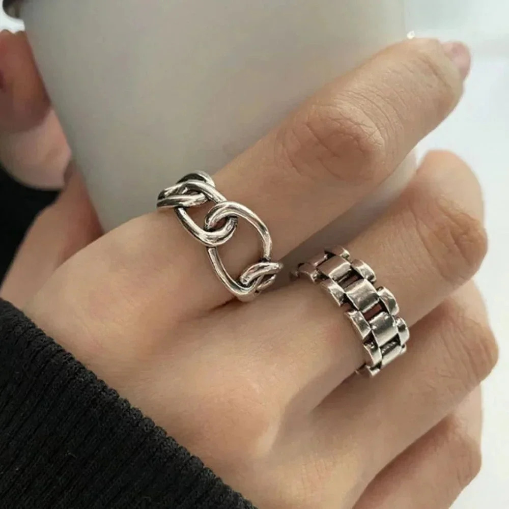 925 Sterling Silver Minimalist Curb Chain Ring Thick Chunky Ring Band